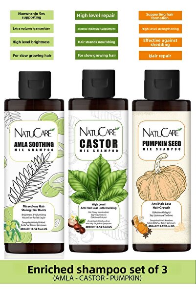 NatuCare مجموعة شامبو غنية مكونة من 3 قطع 400 مل (AMLA - CASTOR - PUMPKIN)