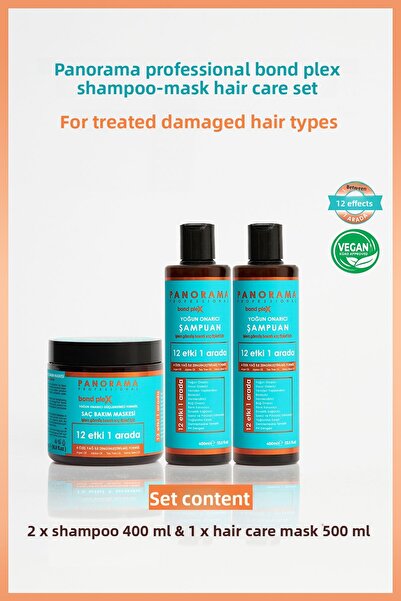 PANORAMA PROFESSIONAL مجموعة العناية بالشعر والشامبو الاحترافية بوند بليكس - 12 تأثيرًا، في واحد/400 مل، قناع نباتي بحجم X2 500 مل