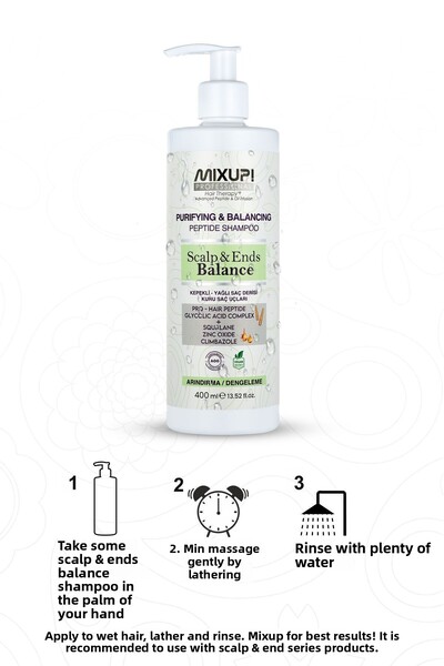 Mixup ProHair Peptide - Bran and Oily Hair Balancing, Glycolic Acid Complex Shampoo 400 Ml