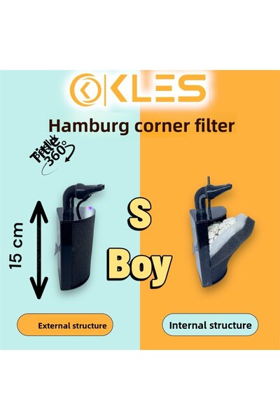 KLES فلتر زاوية هامبورغ - طول S 15 سم، فلتر حوض السمك مملوء بالداخل