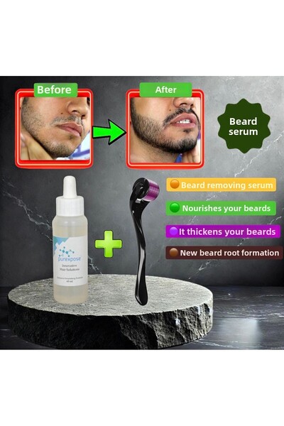 Purexpose سيروم مساعد لإزالة شعر اللحية وسيروم العناية بالشارب - يغذي اللحية ويقويها و1 ديرمارولر