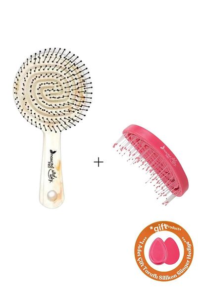 nascita Pro Marble Colored Three Dimensional Oval Hair Brush - Pink Travel Size