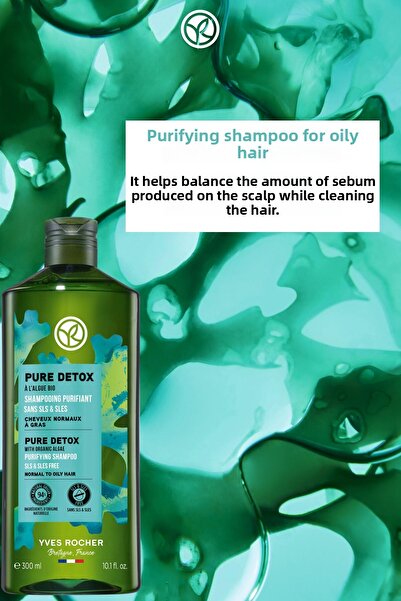 Yves Rocher Pure Detox Vegan Shampoo - Purifying for Oily, Hair, 300 ml Naifkosmetik26