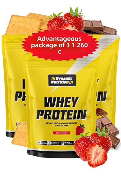 Dynamic Nutrition High Protein Whey Protein Powder - 420Gx3 Pieces=1260G Biscuits+Chocolate+Strawberry