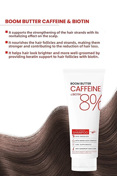 BOOM BUTTER 250 ML Caffeine Biotine Slow Growth Hair Shampoo - Dander