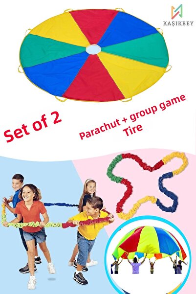 KAŞIKBEY مجموعة من قطعتين من المظلة بألوان قوس قزح وإطارات اللعب - أنشطة الجم...