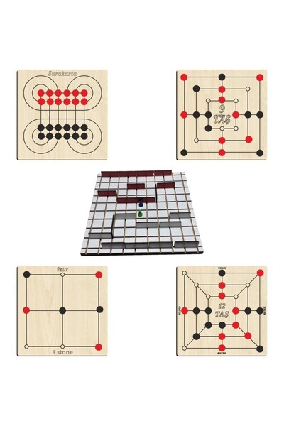 Ahtek مجموعة ألعاب الذكاء والاستراتيجية الخشبية 5 قطع، 3 أحجار + 9 أحجار + 12 أحجار + سوراكارتا والممر