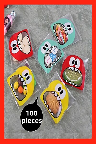 Hyd Monster Patterned Banded Transparent Bag Gift Self Adhesive Gelatin 10X15Cm 100 Pieces