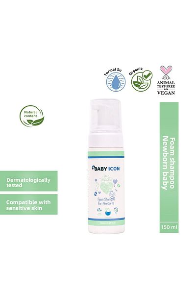 Baby İcon Newborn Baby Foam Shampoo - 150 ml Vegan Natural Ingredient Anti-Cone Shampoo