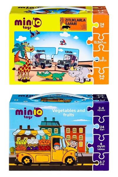 minİQ toys الخضروات والفواكه - سفاري مع المتضادات، مجموعة من 2 أحجية تعليمية
