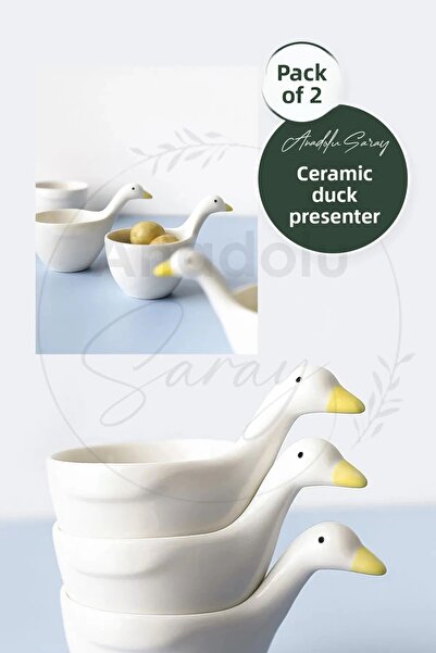 Anadolu Saray 2-Piece Duck Design Handmade Ceramic Serving Bowl Sauce Bowl Jam and Treat - Duck Serving Bowl