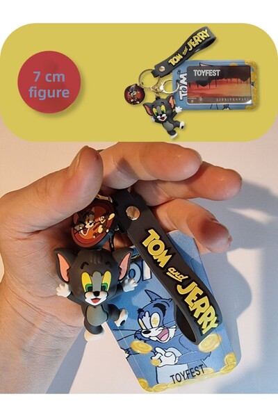 TOYFEST توم وجيري - سلسلة مفاتيح من السيليكون الناعم مع ملحقات حقيبة على شكل ...