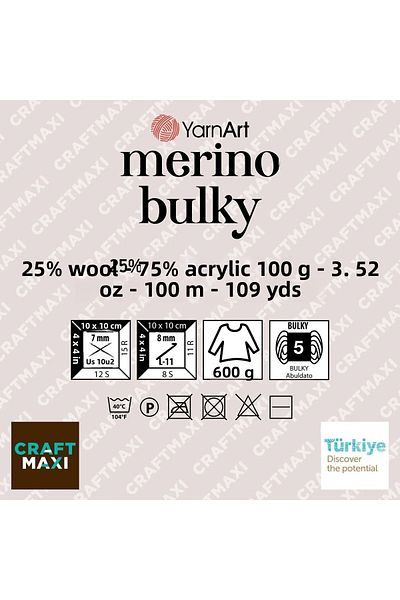 Yarnart Merıno Bulky - Κρέμα νήματος πλεξίματος στο χέρι-7003