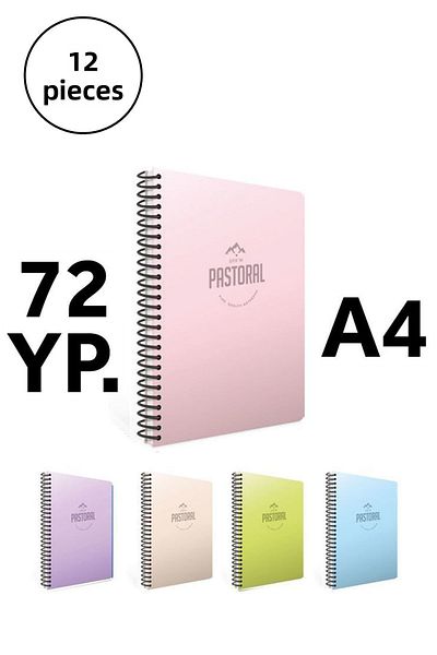Gıpta Pastoral 17x24 72 yp Lined Spiral PP Cover Notebook 12 Pieces