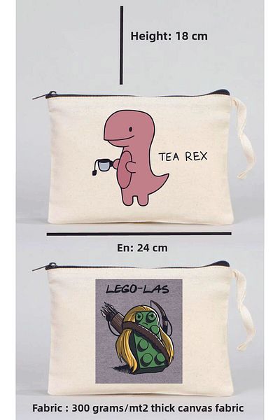 MODA 1Pc Tea Rex and 1 Legolas Printed Canvas Fabric Clutch Makeup Bag