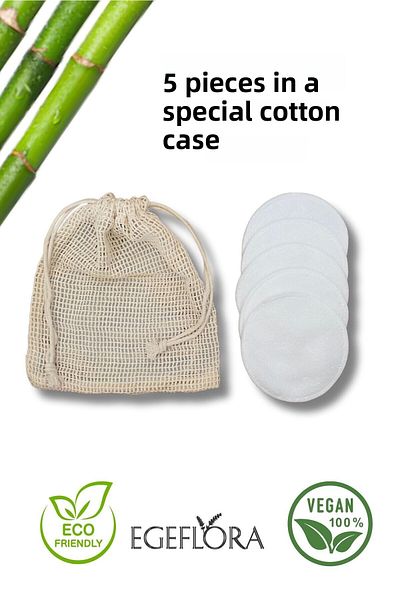 Egeflora 5 Pieces Vegan Bamboo Makeup Remover Pad – Wide Disc Pad |   8cm |   Natural, Washable, Ecological