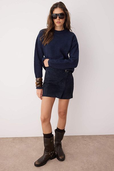 Trendyol Collection Navy Blue*001 Wide Fit Plain Textured Knitwear Sweater Twoaw23Kz01863