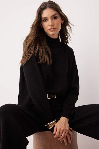 Trendyol Collection Black*001 Straight Knitwear with Pants Knitwear Bottom-Top Suit Twoaw24Au00045