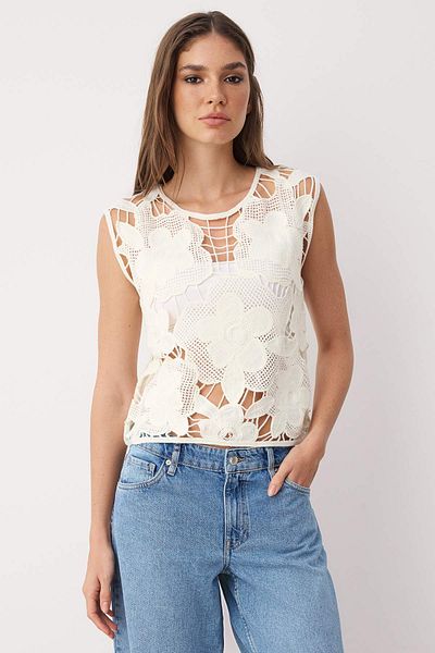 Trendyol Collection Ecru Floral Crochet Detailed Knitwear Thin Blouse Twoss25Bz00587