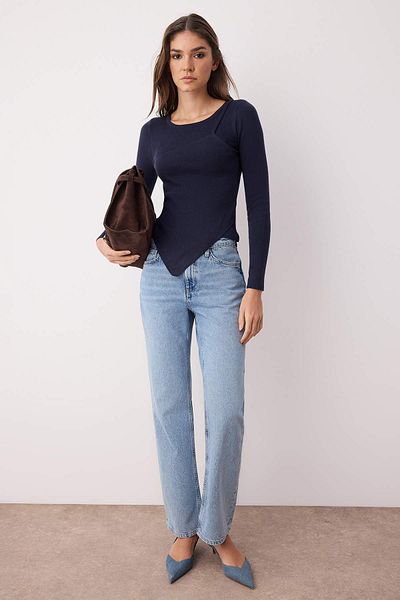 Trendyol Collection Navy Blue Premium Yarn/Special Yarn Layer/Interwoven Look Knitwear Sweater Twoaw26Kz00023