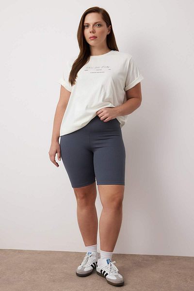 Trendyol Curve Anthracite- Dusty Rose High Waist 2-Pack Biker Ribbed Knit Plus Size Leggings Tbbss24Bv00000