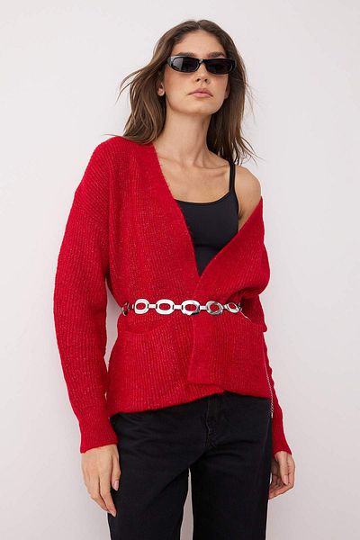 Trendyol Collection Red Wide Fit Soft Textured Pocket Detailed Knitwear Cardigan Twoaw24Hi00133