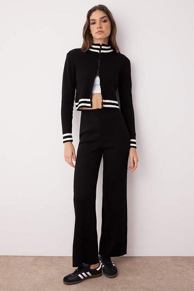 Trendyol Collection Black Zippered Knitwear Bottom-Top Set Twoaw25Au00058