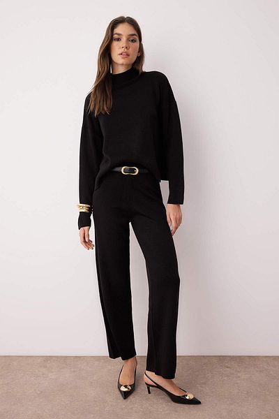 Trendyol Collection Black*001 Straight Knitwear with Pants Knitwear Bottom-Top Suit Twoaw24Au00045