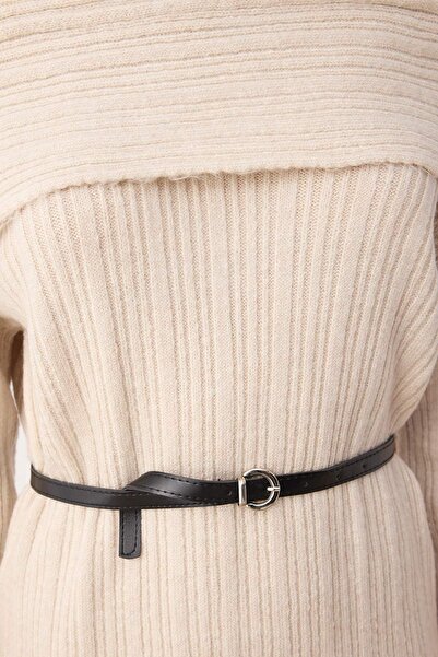 Trendyol Collection Stone Straight Mini Soft Texture Carmen Collar Knitwear Dress Twoaw26El00012