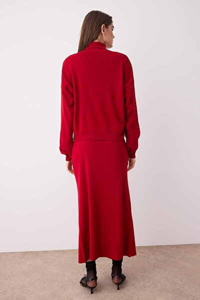 Trendyol Collection Dark Red Turtleneck Knitwear Skirted Bottom-Top Suit Twoaw24Au00035