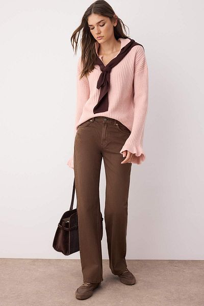 Trendyol Collection Powder Soft Textured Sleeve Flounce Knitwear Sweater Twoaw26Kz00085