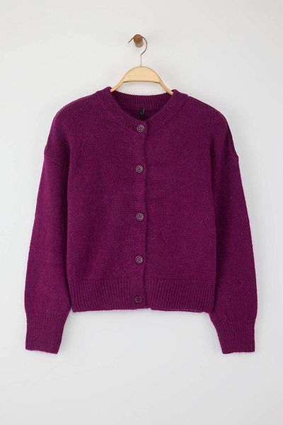 Trendyol Collection Fuchsia More Sustainable Alpaca Wool Blended Premium/Special Yarn Knitwear Cardigan Twoaw26Hi00000