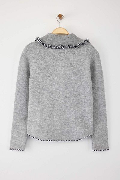 Trendyol Collection Gray Soft Textured Garni Detailed Turn-Down Collar Wide Fit Coat-Look Knitwear Cardigan Twoaw26Hi00009
