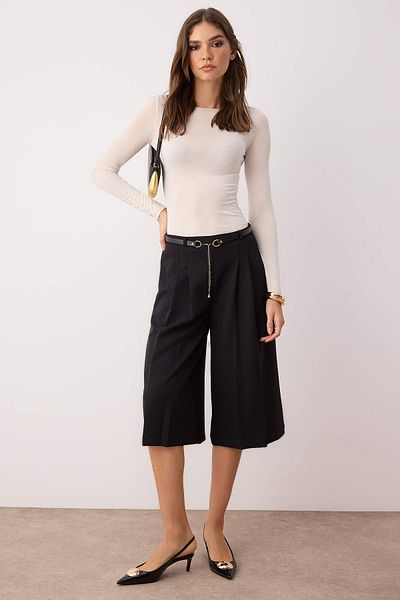 Trendyol Collection Black Long Belted Shorts & Bermuda Twoaw26Sr00007