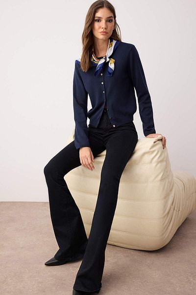Trendyol Collection Navy Blue Button Detailed Cotton Basic Knitwear Cardigan Twoaw26Hi00001