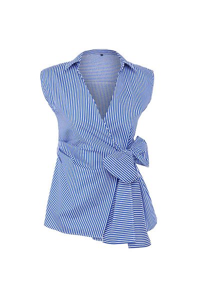 Trendyol Collection Μπλε ριγέ μπλούζα με διπλό στήθος με λεπτομέρεια υφασμένη μπλούζα TWOSS25BZ00581