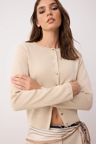 Trendyol Collection Beige Button Detailed Cotton Basic Knitwear Cardigan Twoaw26Hi00001