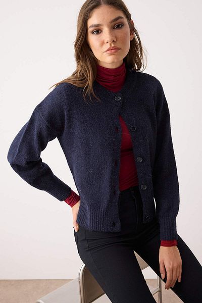 Trendyol Collection Navy Blue More Sustainable Alpaca Wool Blended Premium/Special Yarn Knitwear Cardigan Twoaw26Hi00000