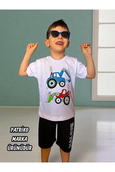 patriko tekstil Boy's Engineering Machine Printed Shorts Tshirt Bottom Top Set