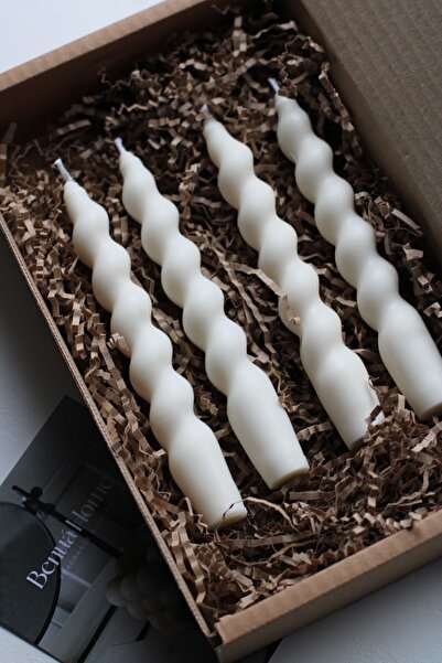 SCA CANDLE Dekoratif Soy Mum Şamdanlık Burgu Mum Kırık Beyaz Renk20x2,3 CM 2 2'li Modern Dekoratif Soy Mum