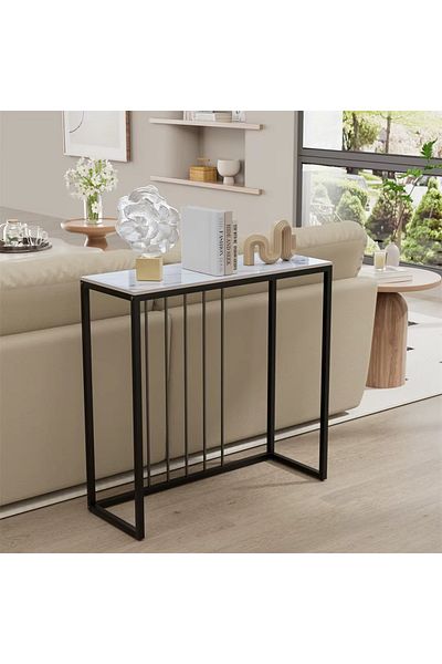 AGD Entryway Console Table, Metal Frame Side Table, for Hallway and Living Room 100 x 30 x 80 cm, White