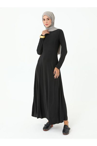 Refka Rochie Hijab din țesătură Sandy cu guler de bicicletă - Negru - Refka