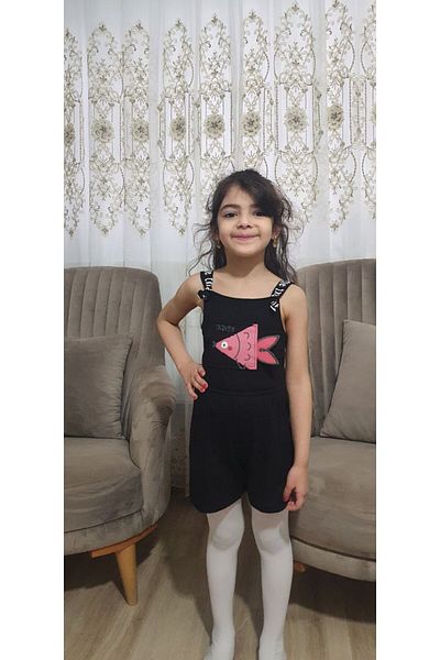 asiltr Fish Printed Girl's Jumpsuit Black Color