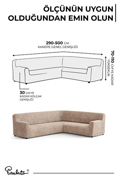 Paulato Lastikli Esnek Ve Yıkanabilir L Köşe Koltuk Örtüsü Çekyat Kanepe Kılıfı - Düz Bej