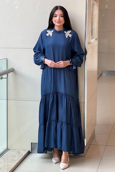Ghisa Katkat Tenzel Denim Dress with Bird Brooch