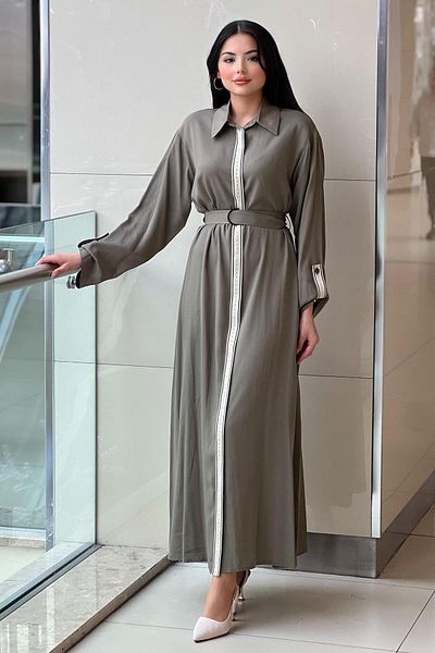 Nurcan Çetin Full Length Shirt Dress with Band Collar