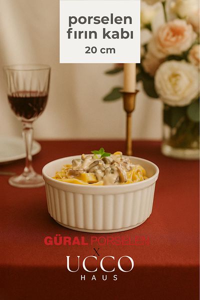 UCCO Güral Porcelain 20 cm Round Oven Dish |   Heat Resistant Porcelain Cake Container Food Container