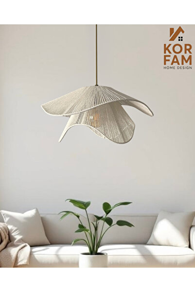 KorFam BREEZE MODELİ - HASIR EL YAPIMI BOHEM ASİMETRİK ŞEKİLLİ RUSTİK AVİZE Beyaz