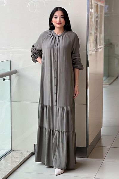 Nurcan Çetin Judge Collar Raglan Sleeve Half Button Dress