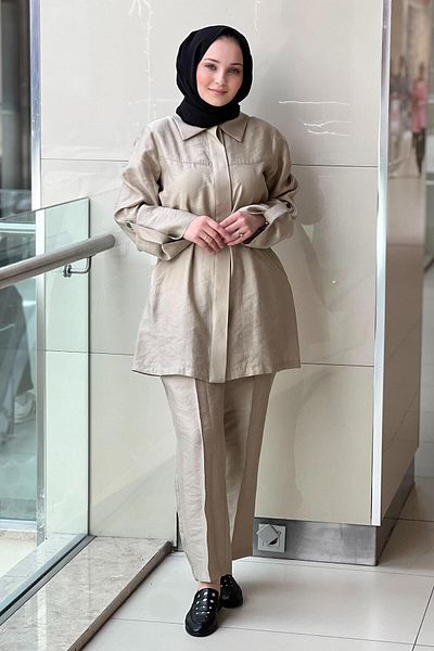 Nuss Cuff Epaulet Waist Belted Shirt Pants Set